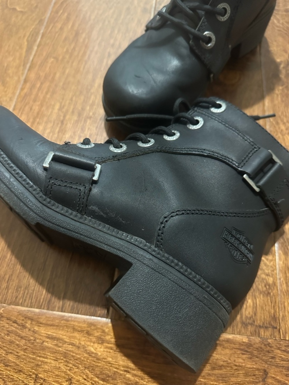 Harley-Davidson Black Lace-Up Boots with Buckle Detail - Picture 8 of 11